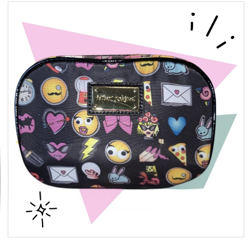 Betsey Johnson Black Emoji Cosmetic Bag